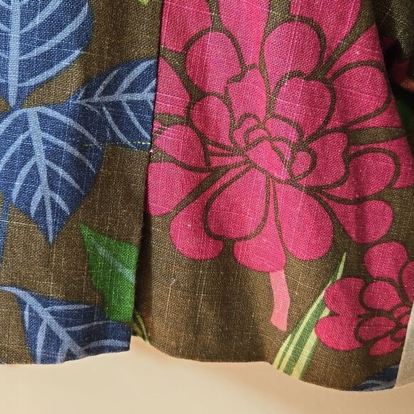 3 Sisters Linen Blend Floral Cropped Blazer Jacket Sz XL Cotton 3/4 Sleeve Boxy - Picture 10 of 16